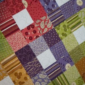 Red Purple Green Yellow Nine-Patch Quilt