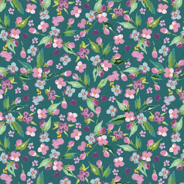 Hampton Garden Lila Tueller Floral Teal Fabric