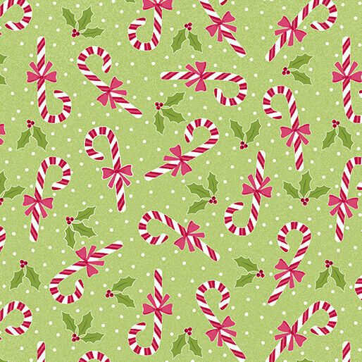 Joy Cherry Guidry Candy Canes on Lime Green Fabric