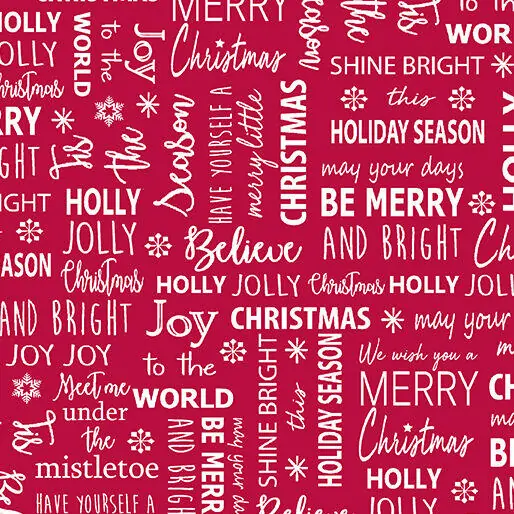 Joy Cherry Guidry Christmas Quotes White on Red Fabric