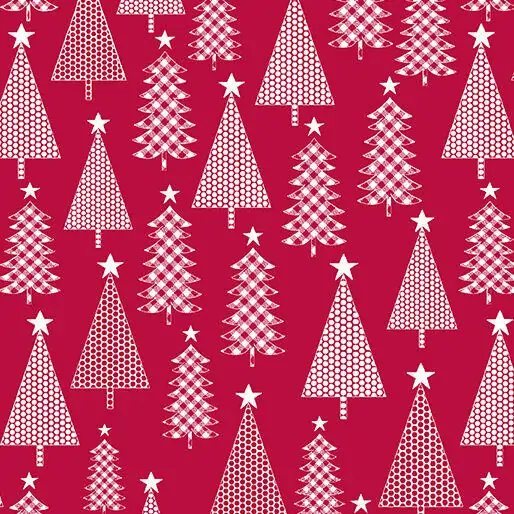 Joy Cherry Guidry Christmas Trees on Red Fabric