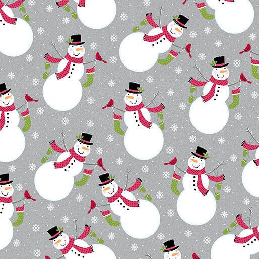 Joy Cherry Guidry Snowmen on Gray Fabric
