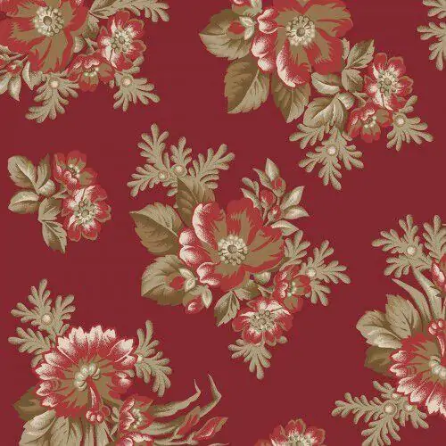 Ruby Bonnie Sullivan Elegant Floral Red Fabric