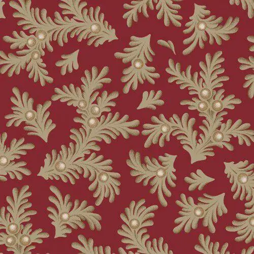 Ruby Bonnie Sullivan Feathered Leaves Red Fabric