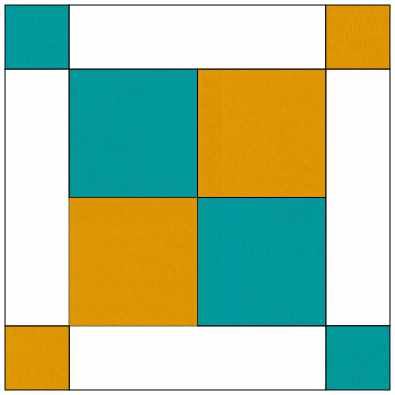 Four Patch Variation teal and yellow