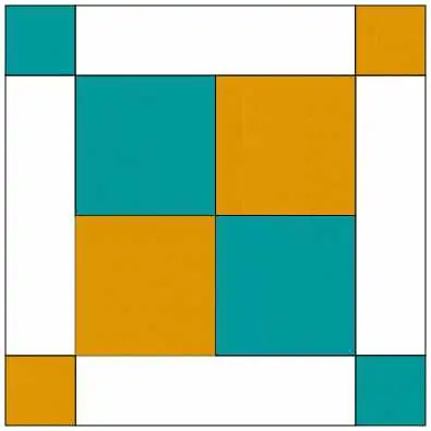 Four Patch Variation teal and yellow