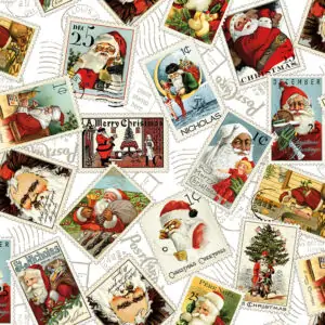 Nicholas J. Wecker Frisch Santa Stamps White Fabric