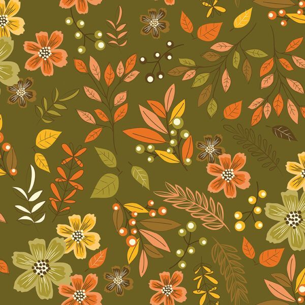 Awesome Autumn Sandy Gervais Olive Main Fabric