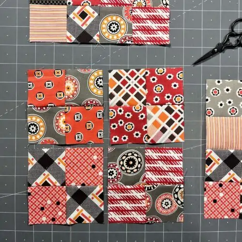 Orange and Red Four Patch blocks