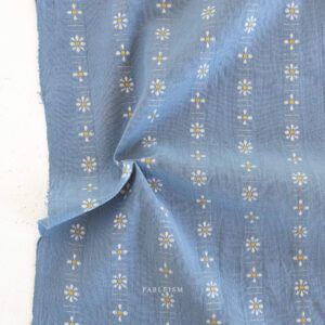 Forest Forage Daisies Stone Blue Yardage